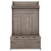 Hall Tree with Storage Bench, Entryway Bench with Drawer and 5 Hooks, Coat Rack with Display Shelf for Hallway Entryways, Oak