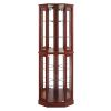 6 Shelf Corner Curio Display Cabinet with Lights, Mirrors and Adjustable Shelves, Cherry(E26 light bulb not included)