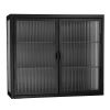 Retro Style Haze Double Glass Door Wall Cabinet With Detachable Shelves for Office, Dining Room,Living Room