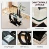 Large Modern Minimalist Rectangular Glass Dining Table for 6-8 with 0.39" Tempered Glass Tabletop and MDF OC-Shaped Bracket and metal base