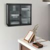 Retro Style Haze Double Glass Door Wall Cabinet With Detachable Shelves for Office, Dining Room,Living Room