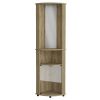 Chicago 75" H Mirrored Corner Bar Cabinet, With Glass Doors, Two Shelves and Stemware Macadamia