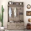 Hall Tree with Storage Bench, Entryway Bench with Drawer and 5 Hooks, Coat Rack with Display Shelf for Hallway Entryways, Oak