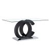 Large Modern Minimalist Rectangular Glass Dining Table for 6-8 with 0.39" Tempered Glass Tabletop and MDF OC-Shaped Bracket and metal base