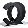 Large Modern Minimalist Rectangular Glass Dining Table for 6-8 with 0.39" Tempered Glass Tabletop and MDF OC-Shaped Bracket and metal base