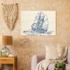 Vintage Sailboat Wood Print Wall Art in Blue Design by HadiArts